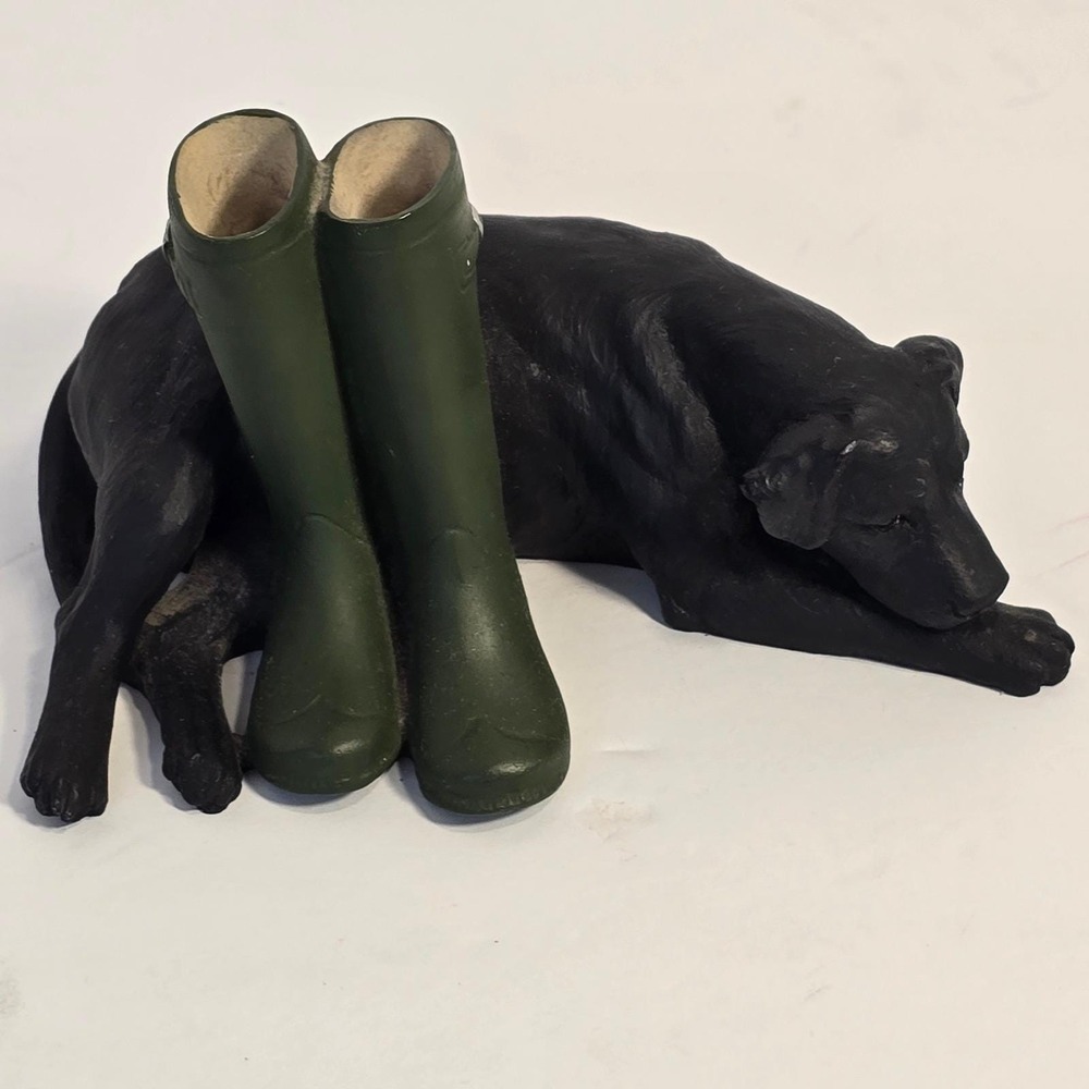 Vintage Black Labrador Dog Figurine with Green Wellington‎ Boots For Collector - Picture 10 of 15